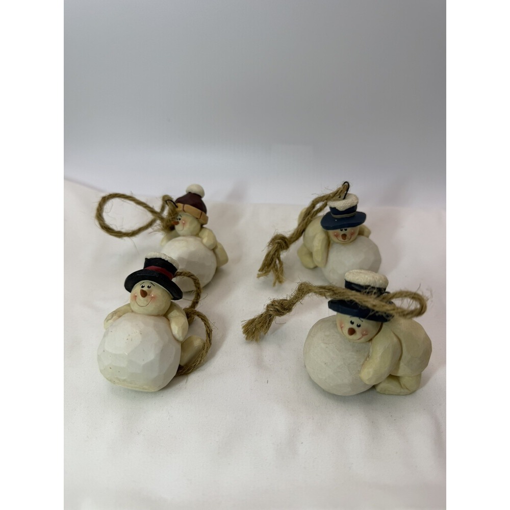 Set of 4 CMI/Henton Christmas Ornament Snowmen Rolling Snowball